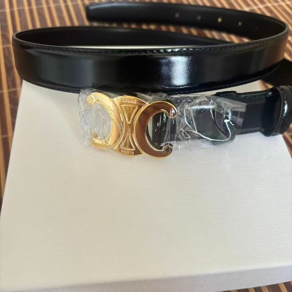 Celine triomphe belt in taurillon leather black